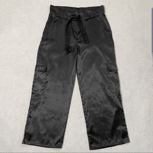 Black Wide Leg Silky Soft Cargo Pants, Size XS